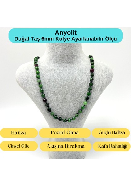 Sertifikalı Anyolit Doğal Taş 6mm Makrome Kolye 45CM- 55CM Ayarlanabilir Ölçü