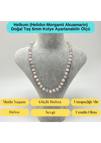 Sertifikalı Helkum Doğal Taş 6mm Makrome Kolye 45 cm- 55 cm Ayarlanabilir Ölçü