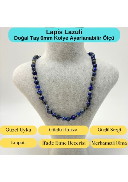 Sertifikalı Lapis Lazuli Doğal Taş 6mm Makrome Kolye 45 cm- 55 cm Ayarlanabilir Ölçü
