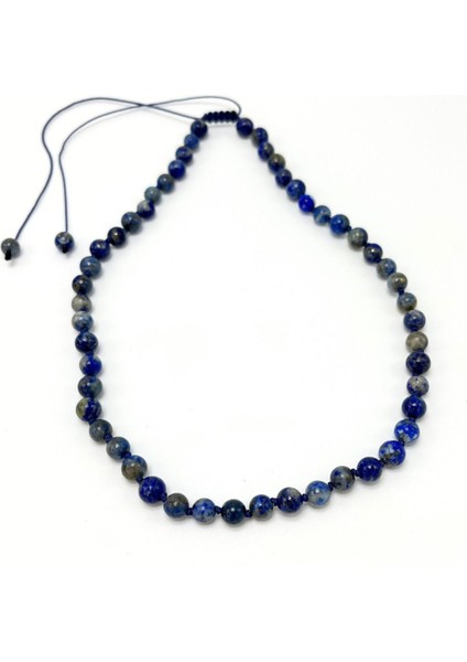Sertifikalı Lapis Lazuli Doğal Taş 6mm Makrome Kolye 45 cm- 55 cm Ayarlanabilir Ölçü fırsatları