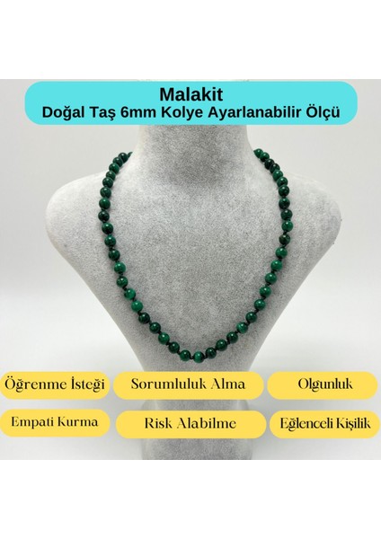 Sertifikalı Malakit Doğal Taş 6mm Makrome Kolye 45 cm- 55 cm Ayarlanabilir Ölçü indirimleri