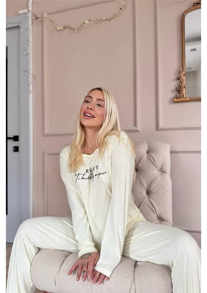 Ekru Ready Dublin Uzun Kollu Kadın Pijama Takımı modelleri