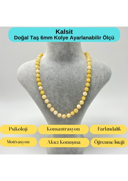 Sertifikalı Kalsit Doğal Taş 6mm Makrome Kolye 45 cm- 55 cm Ayarlanabilir Ölçü indirimleri