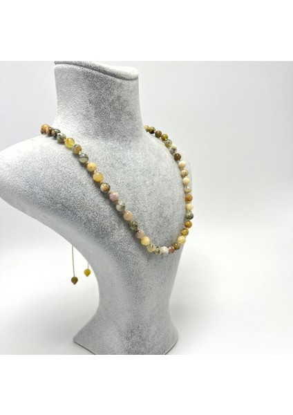 Sertifikalı Sarı Opal Doğal Taş 6mm Makrome Kolye 45CM- 55CM Ayarlanabilir Ölçü modelleri