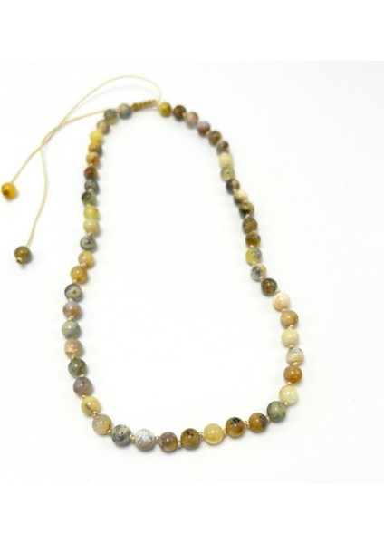 Sertifikalı Sarı Opal Doğal Taş 6mm Makrome Kolye 45CM- 55CM Ayarlanabilir Ölçü fırsatları