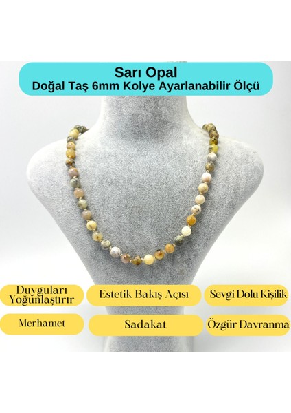 Sertifikalı Sarı Opal Doğal Taş 6mm Makrome Kolye 45CM- 55CM Ayarlanabilir Ölçü indirimleri