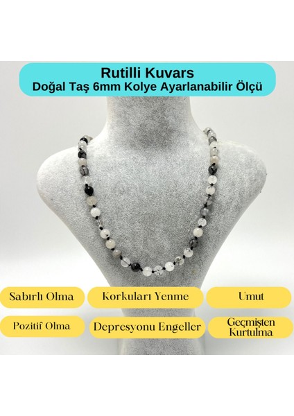 Sertifikalı Rutilli Kuvars Doğal Taş 6mm Makrome Kolye 45 cm- 55 cm Ayarlanabilir Ölçü