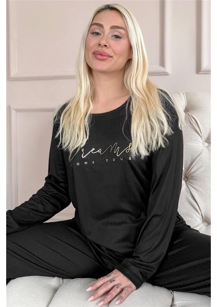 Siyah Dreams Dublin Uzun Kollu Kadın Pijama Takımı