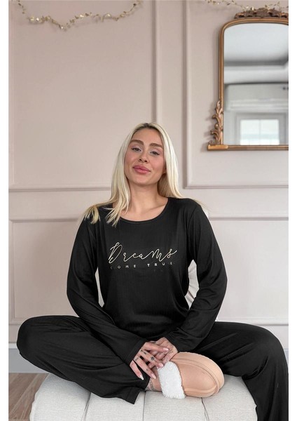 Siyah Dreams Dublin Uzun Kollu Kadın Pijama Takımı modelleri