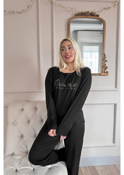 Siyah Dreams Dublin Uzun Kollu Kadın Pijama Takımı fırsatları