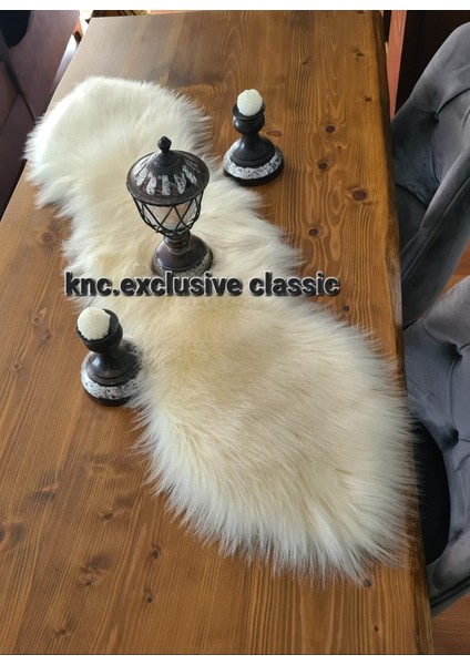 Krem Kürklü Peluş Masa Örtüsü Şık Dekoratif Lüks Elegant Modern Dekoratif Runner. fırsatları
