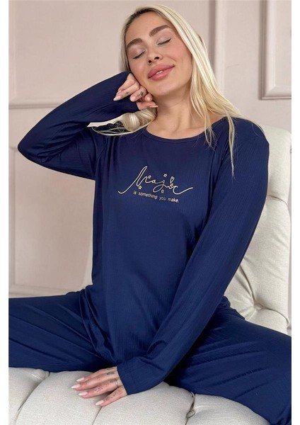 Lacivert Magic Dublin Uzun Kollu Kadın Pijama Takımı