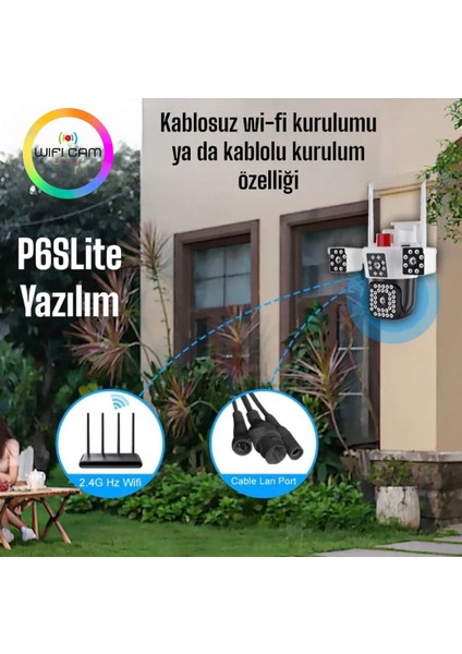 3 Kameralı Wifi Smart Kamera Tek Gövde 3 Kamera P6SLITE Türkçe Yazılım