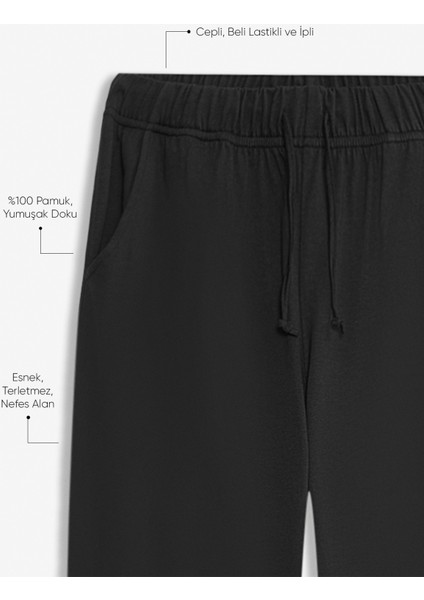 %100 Pamuk 2'li Premium Kumaş Erkek Pijama Altı Beli Relax Fit Lastikli Ipli Cepli Terletmez Esnek Siyah-Gri Rahat Kesim Regular Eşofman Paket