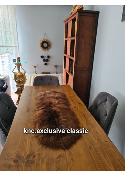 Kahve Kürklü Peluş Masa Örtüsü Şık Dekoratif Lüks Elegant Modern Dekoratif Runner.