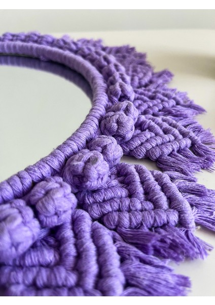 Lila Renkli Makrome Dekoratif Ayna 42 x 42 cm modelleri