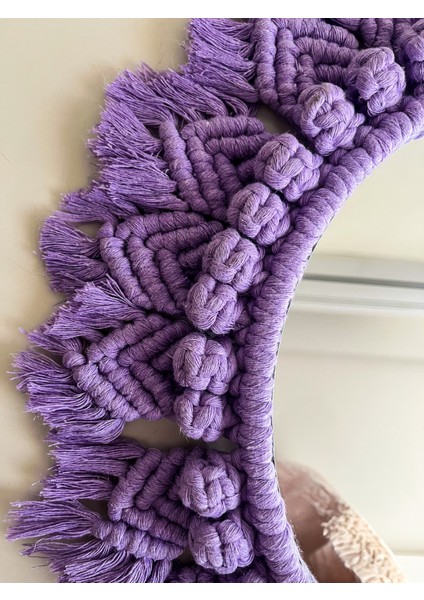 Lila Renkli Makrome Dekoratif Ayna 42 x 42 cm fırsatları