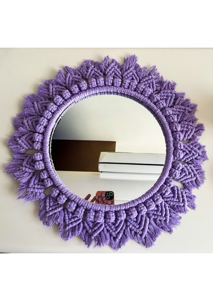 Lila Renkli Makrome Dekoratif Ayna 42 x 42 cm indirimleri