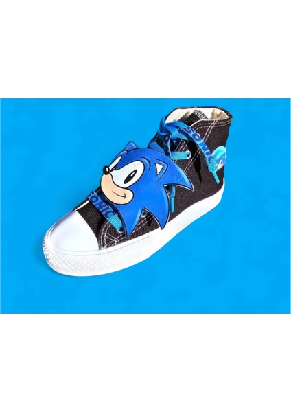 Siyah Keten Bağcık Sonico Detay Yandan Işıklı Çocuk Spor Ayakkabı Sneaker