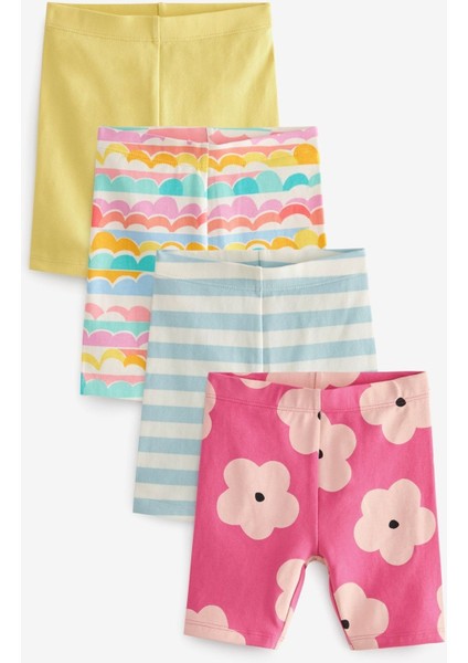 Pamuklu Sarı Gökkuşağı Desenli 4’lü Kısa Tayt