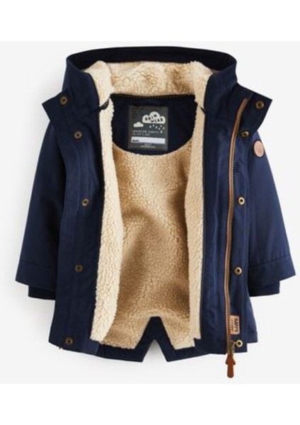 Lacivert Borg Astarlı Kapüşonlu Mont modelleri