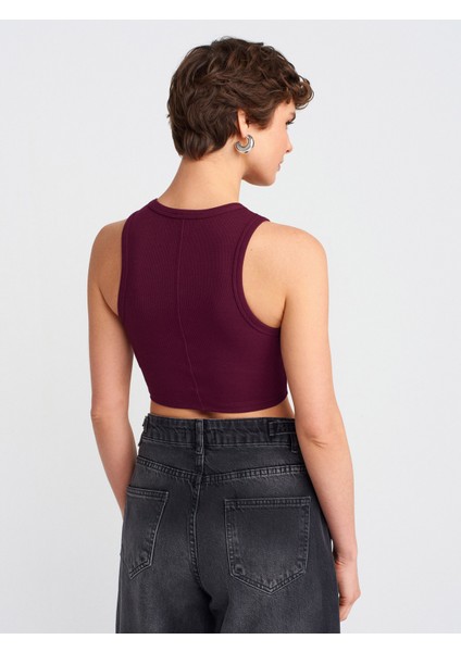 20820 Dikiş Efektli Crop Top-Siyah