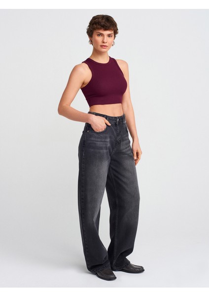 20820 Dikiş Efektli Crop Top-Siyah