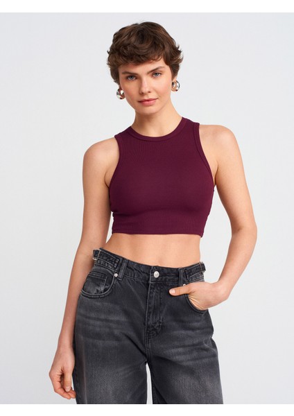 20820 Dikiş Efektli Crop Top-Siyah