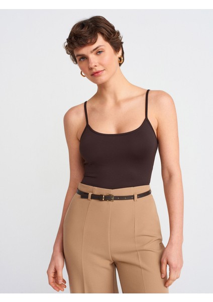 20901 İnce Askılı Poliamid Top-Koyu Kahve