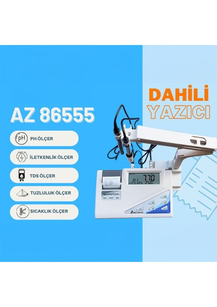 Az 86555 Yazıcılı Masaüstü Ph | İletkenlik | Tds | Tuzluluk | Sıcaklık Ölçer fiyatları