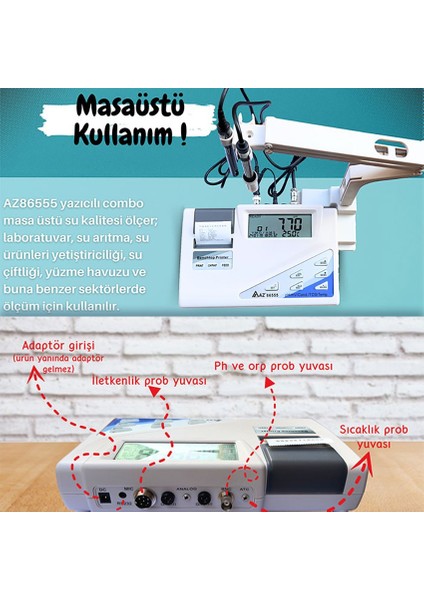 Az 86555 Yazıcılı Masaüstü Ph | İletkenlik | Tds | Tuzluluk | Sıcaklık Ölçer indirimleri