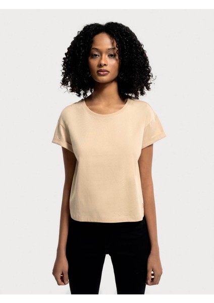 Loose Fit Bej Kadın T-Shirt LF2035741