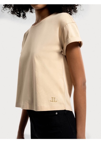 Loose Fit Bej Kadın T-Shirt LF2035741 modelleri