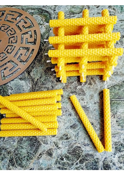 Uludagstore7 (24 Adet ) 14CM El Yapımı Dilek Mumu Doğal Petek Balmumu Mum Beeswax Candle Bal Mumu Mum