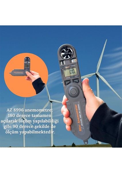 Az 8996 Profesyonel Mini Rüzgar Hızı Ölçer | Çoklu Özellikli