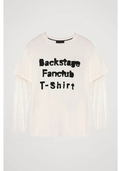 Dantel Kol Detaylı Ekru Kadın T-Shirt TSH00018