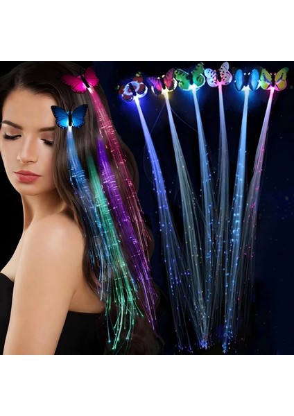 LED Fiber Optik Işıklı Kelebek Saç Klipsi 1 Adet