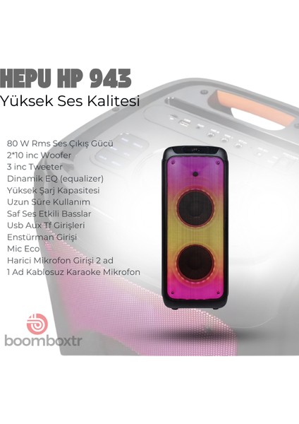 943 Profesyonel Taşınabilir Bluetooth Hoparlör 25CM*2 Subwoofer