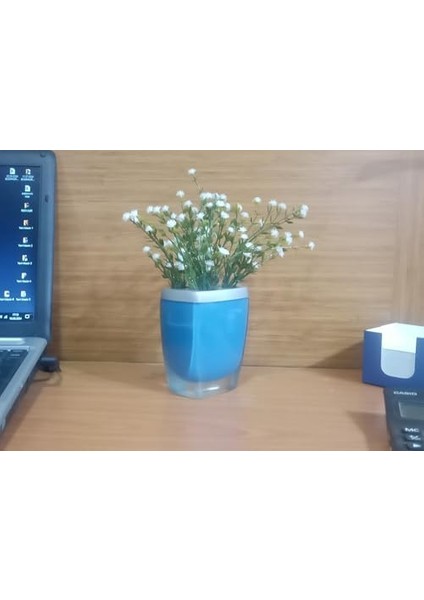 Dahil,vazo Dahil,vazoda Çiçek,beyaz Yapay Çiçek,vazo Dekoratif Gri Mavi Poliresin 8X4X16CM fiyatları