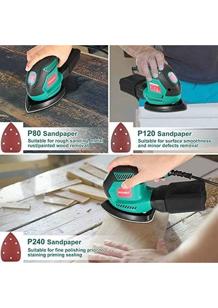 - Better Tools For Better Lıfe Döner Zımpara Makinesi, 200 W, 14000 Devir/dakika, Üçgen Zımpara, Titreşimli, 12 Zımpara Kağıdı ve Toz Toplayıcı, Dar ve Dar Odalar Için Ideal