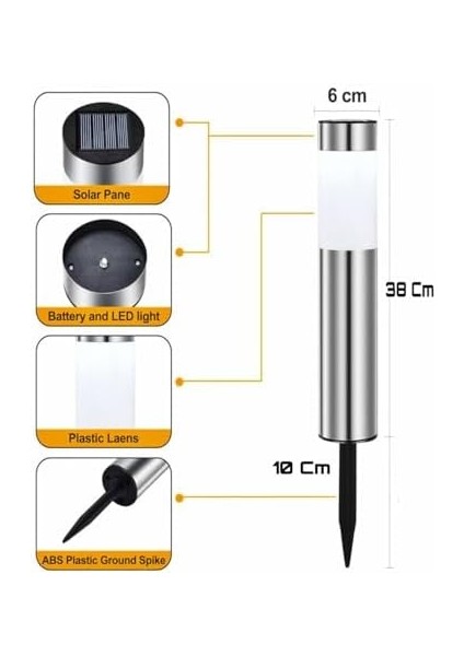 2 Adet Solar Güneş Enerjili, Gün Işığı, Bahçe Aydınlatması, IP65 Su Geçirmez, Paslanmaz Çelik, Veranda, Çim, Bahçe, Avlu, Balkon, Havuz Kenarı, Yürüyüş Yolu, Peyzaj Lambası, 38 cm modelleri