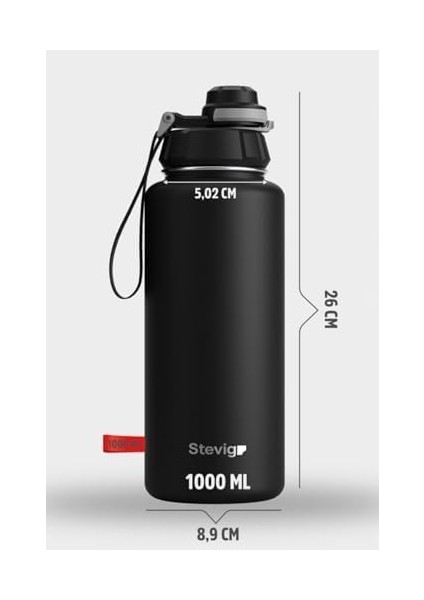 1 Hand Leak-Proof Sızdırmaz Çelik Termos 1000 ml Black ST-210