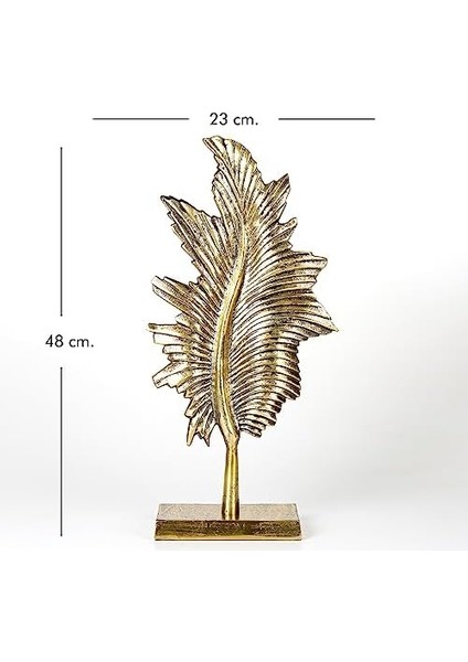 Dekoratif Metal Kaideli Yaprak Gold Eskitme 23 x 48 x 9,5 cm .