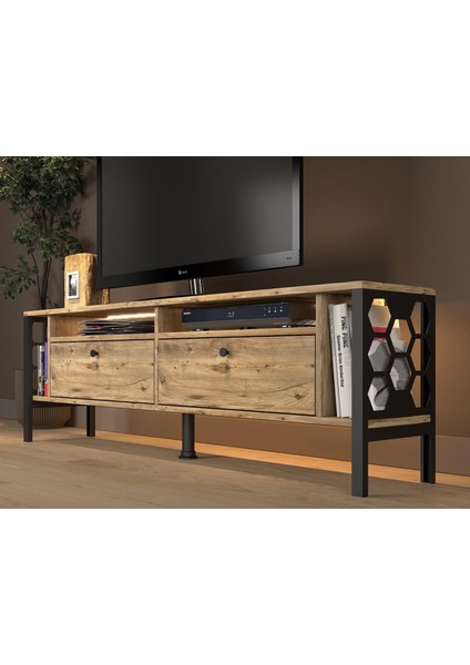 Roma LED Işıklı Özel Tasarım Metal Ayaklı Minifiksli Tv Ünitesi - Tv Sehpası 160 cm fiyatları