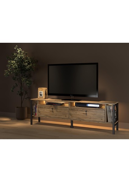 Roma LED Işıklı Özel Tasarım Metal Ayaklı Minifiksli Tv Ünitesi - Tv Sehpası 160 cm modelleri