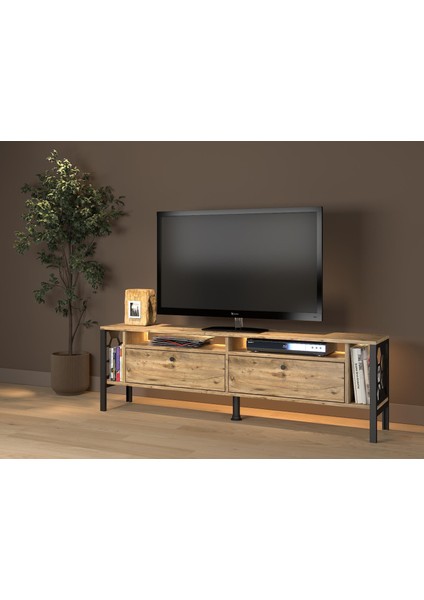 Roma LED Işıklı Özel Tasarım Metal Ayaklı Minifiksli Tv Ünitesi - Tv Sehpası 160 cm fırsatları