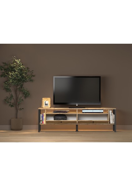 Roma LED Işıklı Özel Tasarım Metal Ayaklı Minifiksli Tv Ünitesi - Tv Sehpası 160 cm indirimleri