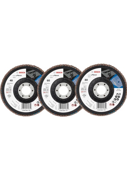 Professional 3 Adet Flap Disk Seti X551 Expert For Metal Çelik ve Paslanmaz Çelik Taşlama Için, Açılı, 125 Mm, Kum Kalınlığı 40/60/80, Küçük Avuç Taşlama Makineleri Için Uygundur
