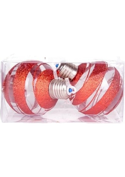 Yılbaşı Topu Ampul LED Işıklı Gold Simli Kırmızı 2'li Paket 7 cm .