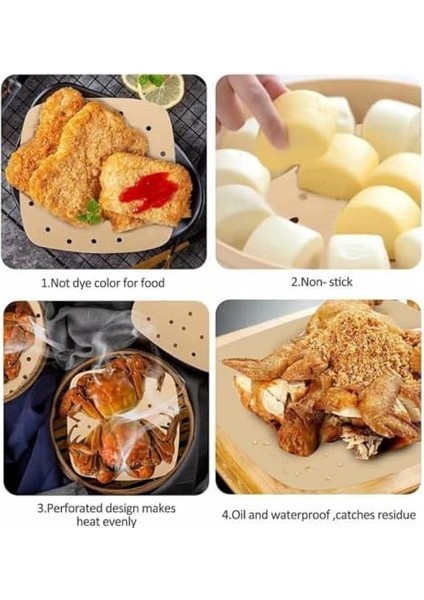 - Air Fryer Tek Kullanımlık Hava Fritöz Gıda Pişirme Kağıdı Delikli Kare Model 100 Adet